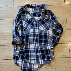 Blue and white plaid shirt